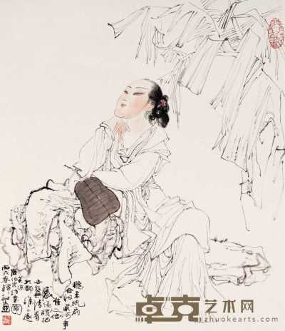 韩敏 丙戌（2006年）作 秋来执扇 镜心 45×37cm